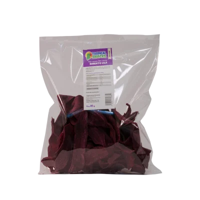 Bolsa de snacks vegetales de boniato lila