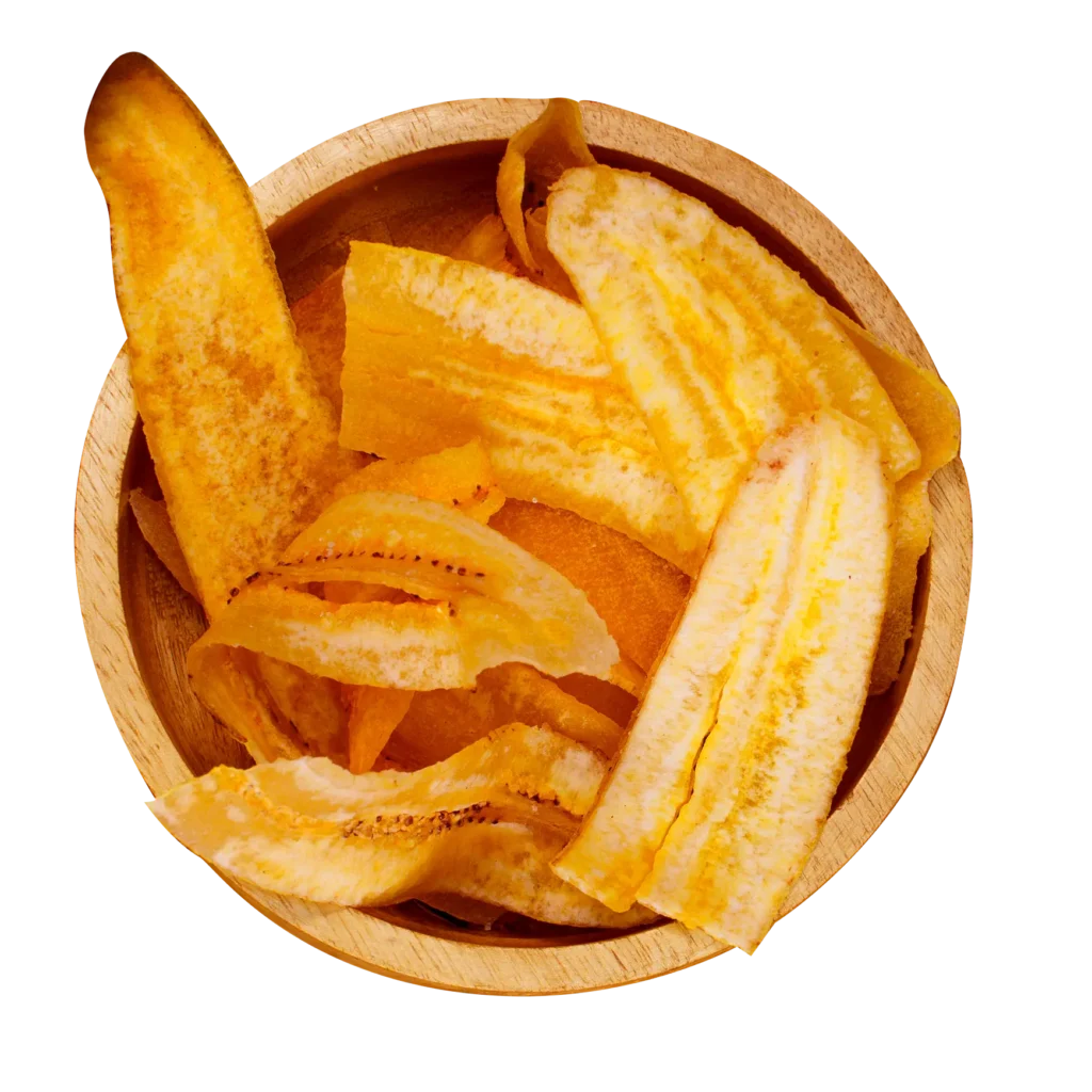 Bowl de snacks vegetales de plátanos picantes